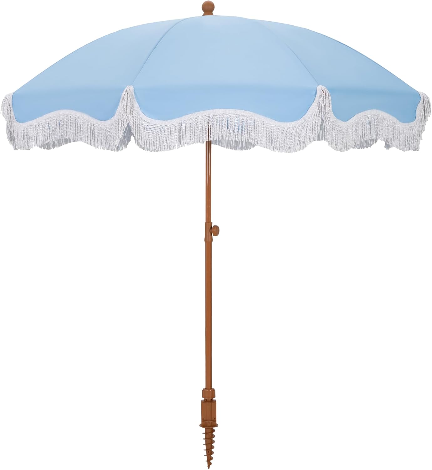 BLUE HERA'S PALACE 7ft Heavy Duty Beach Umbrella with Sand Anchor, Fringe Umbrella for Sand, UV 50 , Patio Umbrella with Tilt Pole for Garden Pool Backyard
