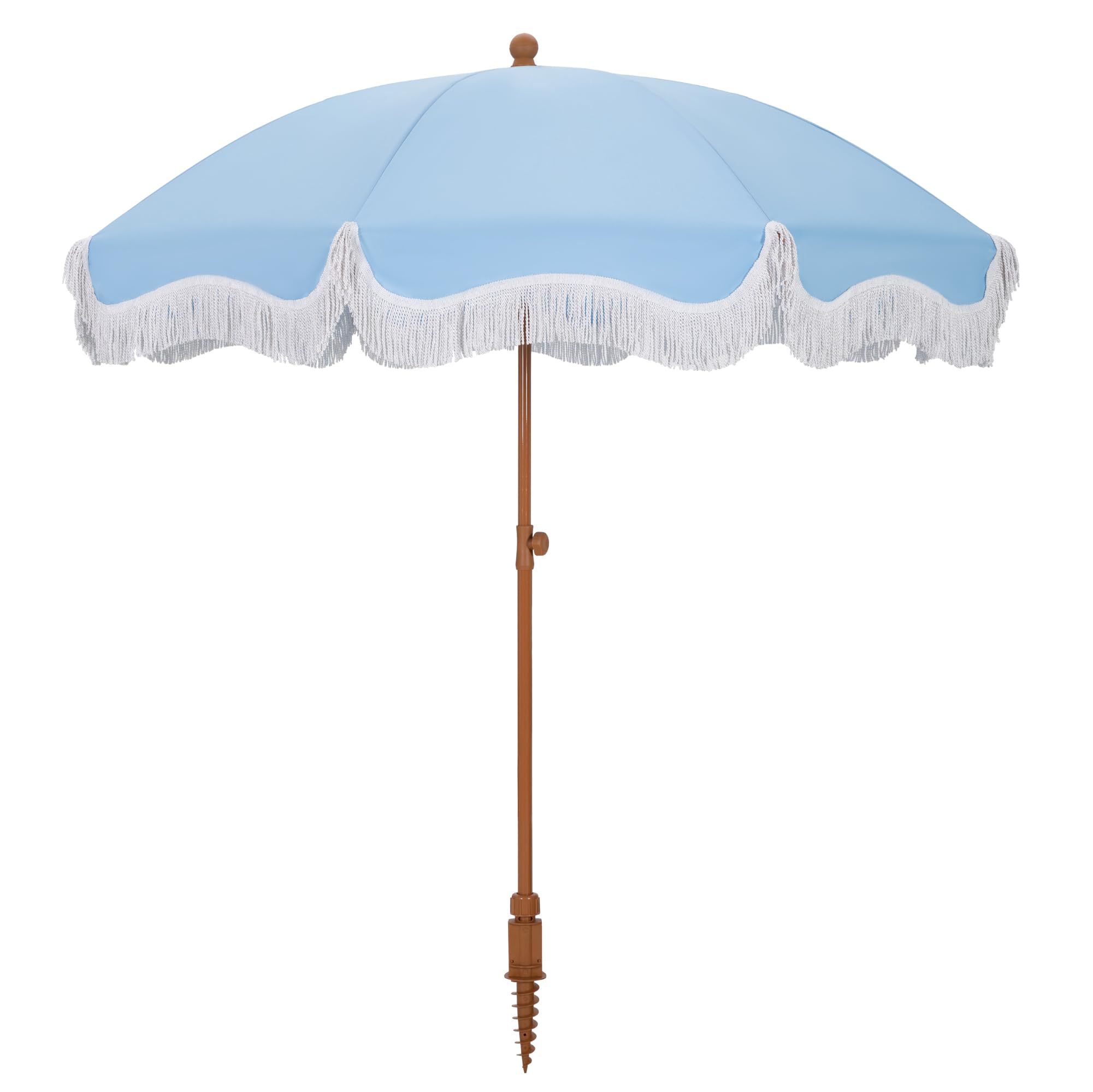 HERA'S PALACE 7ft Heavy Duty Beach Umbrella with Sand Anchor, Fringe Umbrella for Sand, UV 50+, Patio Umbrella with Tilt Pole for Garden Pool Backyard
