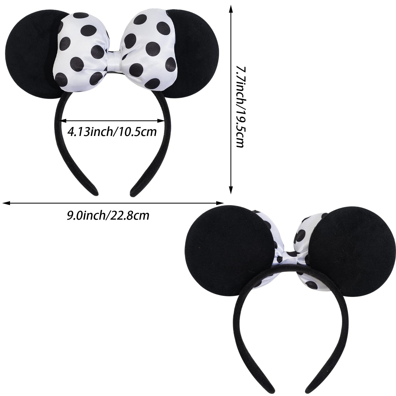 Mouse Ear Headband with 3D Cotton Bow, Polka Dot Bow Mouse Party Costume Accessories for Women Girls (Black)