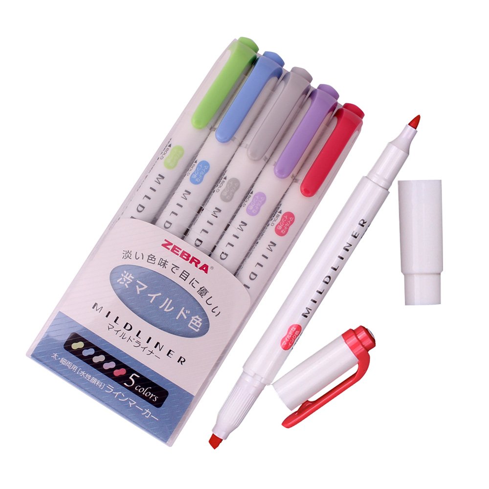 Zebra Mildliner Soft Color Double-Sided Highlighter Pens Deep, Warm & Cool (Blue Pack)