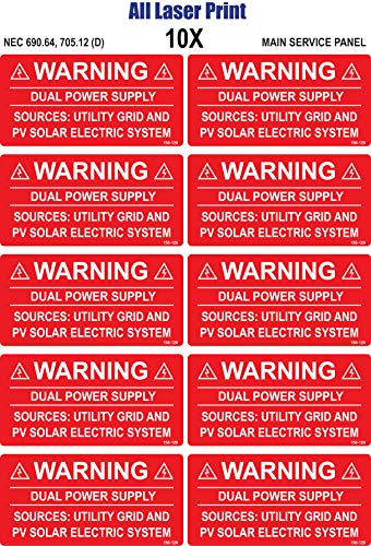 Solar Label PACK-10pc #150-129_Warning-Dual Power Supply-Sources: Utility Grid and PV Solar Electric System-4’’ X 2’’