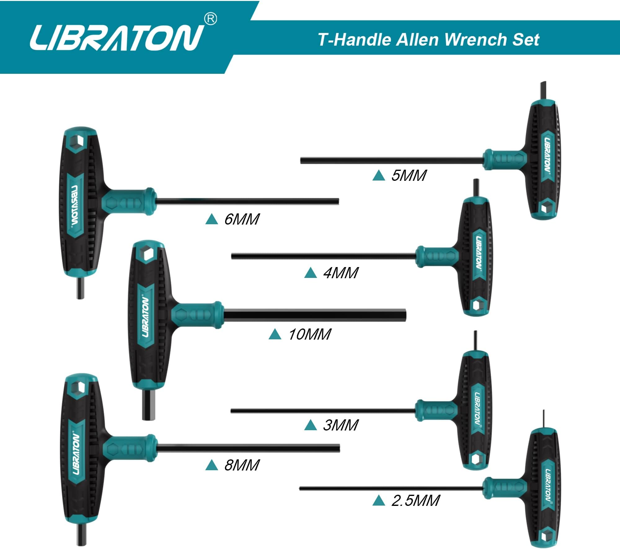 Libraton T Handle Allen Keys, Hex Key T-Handle Set, Metric Hexagon Wrench Set, Bike Repair Tool with Storage Case, 7 Pieces