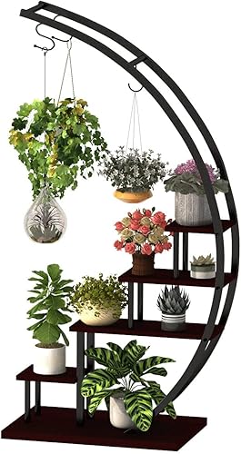 Miniatura 2 de GDLF - Soporte de metal para plantas de 5 niveles, con creativa forma de media luna, soporte en escalera para macetas para el hogar, patio, césped,