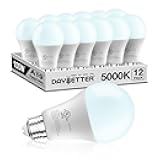 DAYBETTER LED Light Bulbs, A19 5000K Daylight Light Bulbs 100 Watt Equivalent, 1500LM Bright White Light Bulbs, E26 Standard Base, Non-Dimmable, 15 Watt Lightbulbs for Home Office, 12 Pack