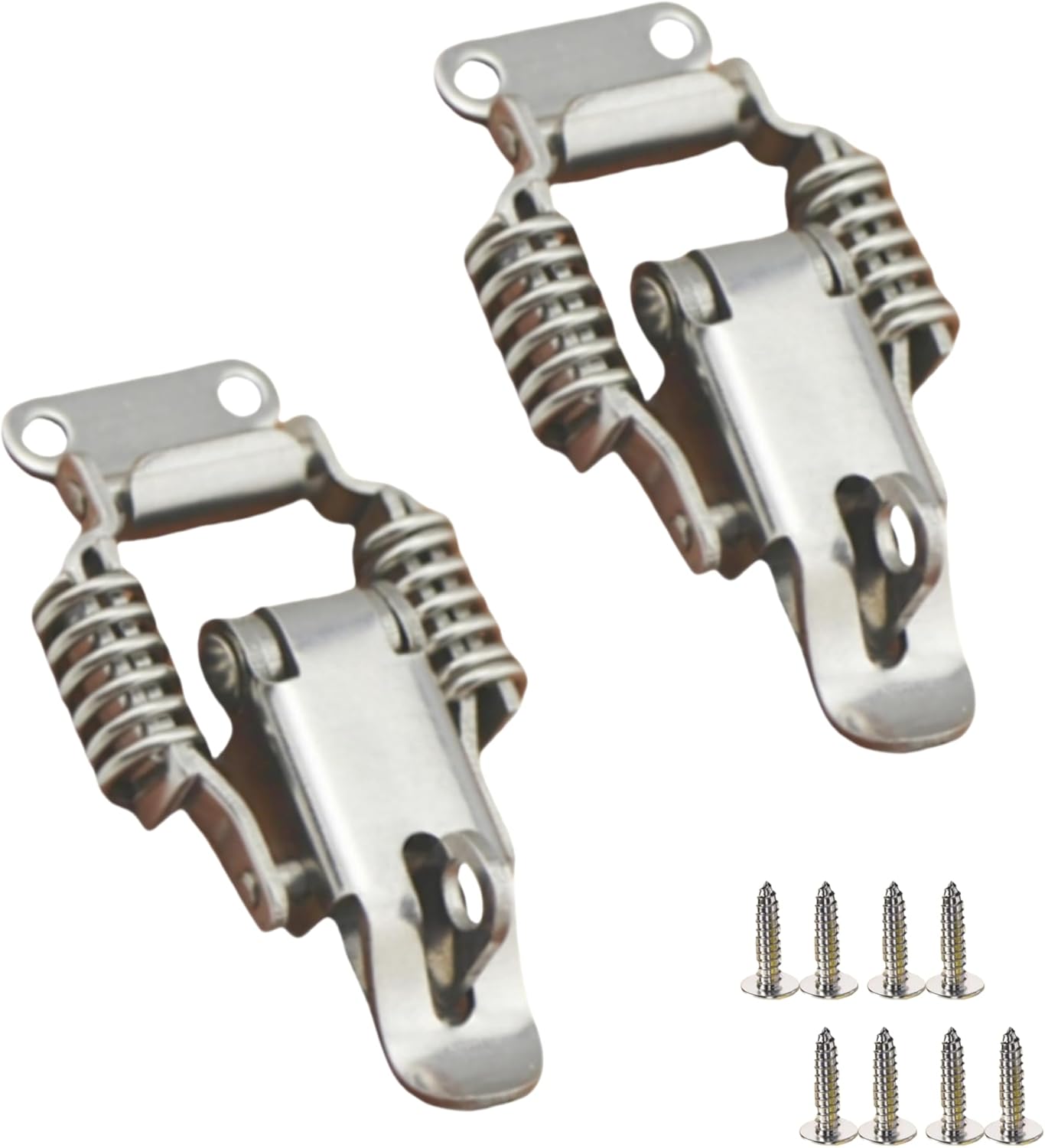 2pcs 304 Stainless Steel Double-Spring Telescopic Buckle, Toolbox Tension Spring Toggle Latch, Toolbox Hinge with Screws (Large+Keyhole)