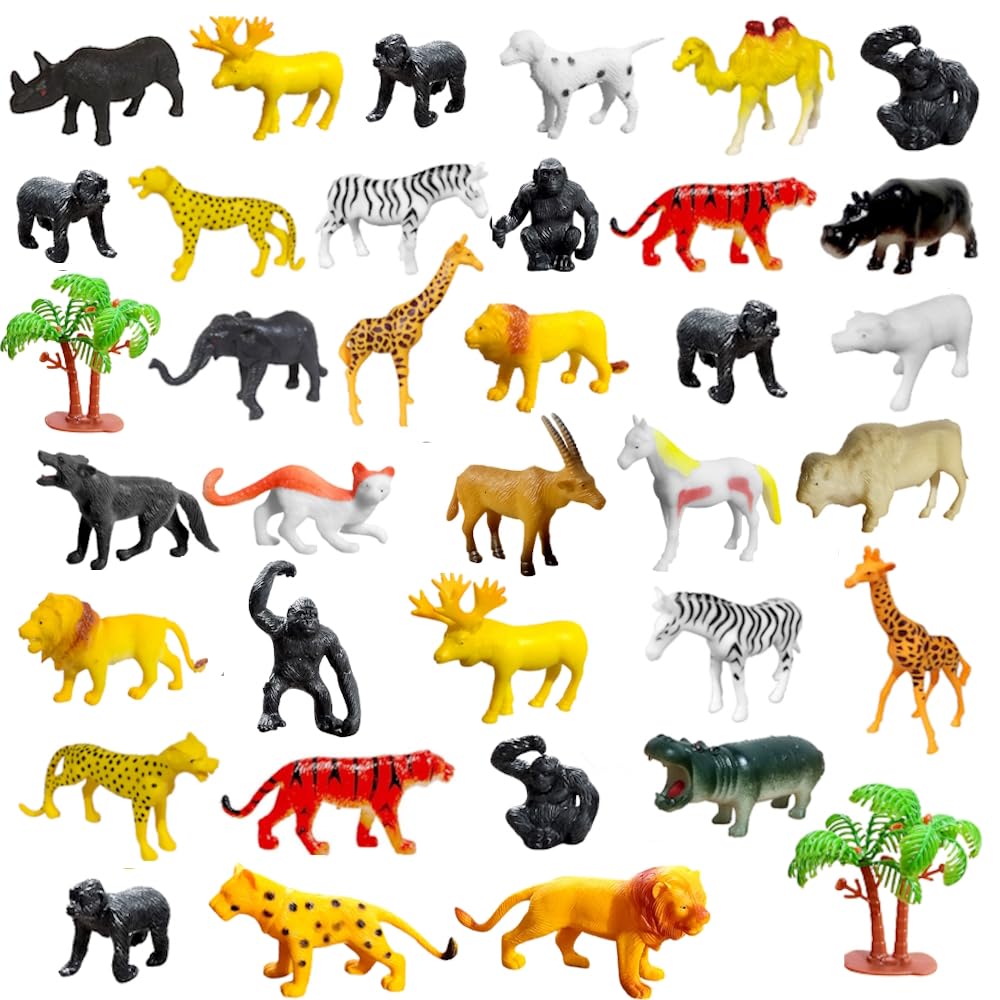 Kit Bichos Realistas De Plástico Rígido Premium 36 Animais Macaco Leão ...