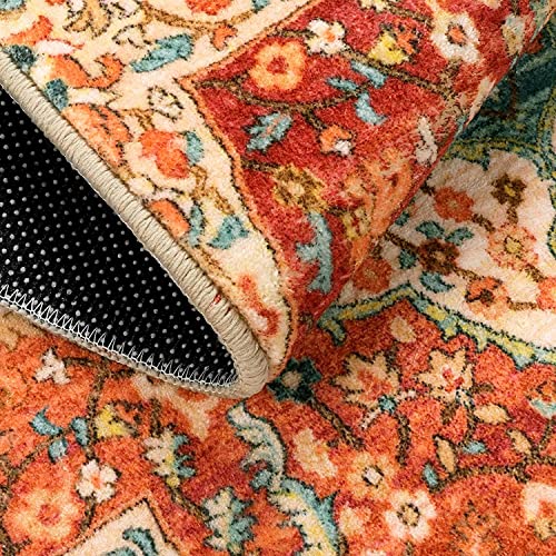 Chaelilife Boho Floral Area Rug, 2X6 Persian Hallway Runner Rug Oriental Distressed Non-Slip Washable Medallion Kitchen Mat Velvet Low-Pile Throw Floor Carpet For Living Room Bathroom Laundry Room #TOP1