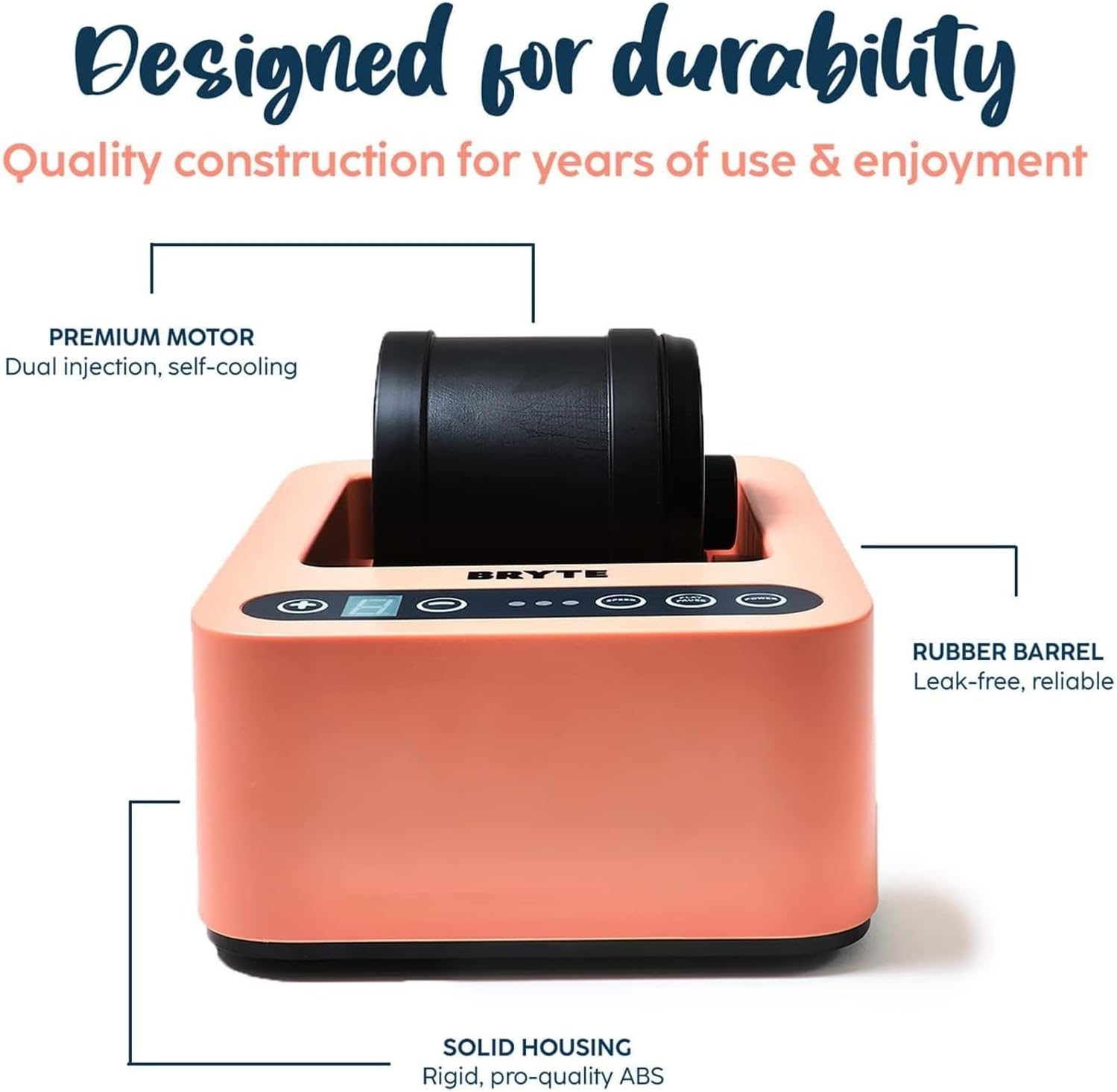 Close-up of the BRYTE Rock Tumbler highlighting its premium motor, rubber barrel, and solid housing.