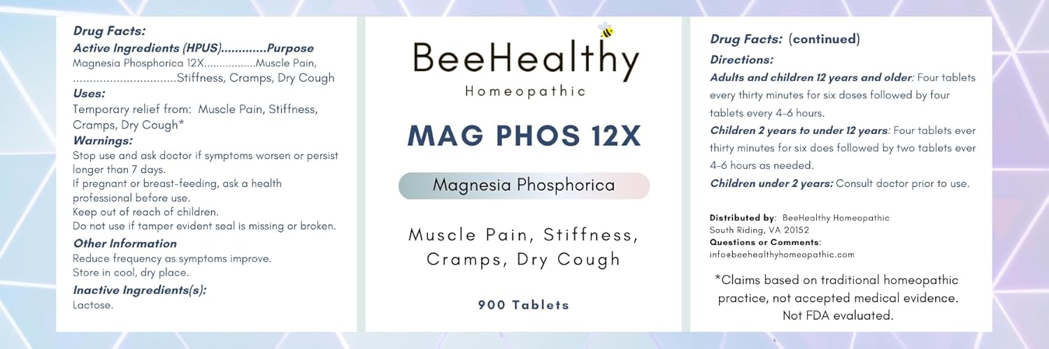 MAG PHOS 12X (Magnesia PHOSPHORICA) - Homeopathic Natural Tissue Salt for Menstrual Pain and Muscle Cramp Relief. Easy Dissolving Lactose Tablets.. 900 Tablets