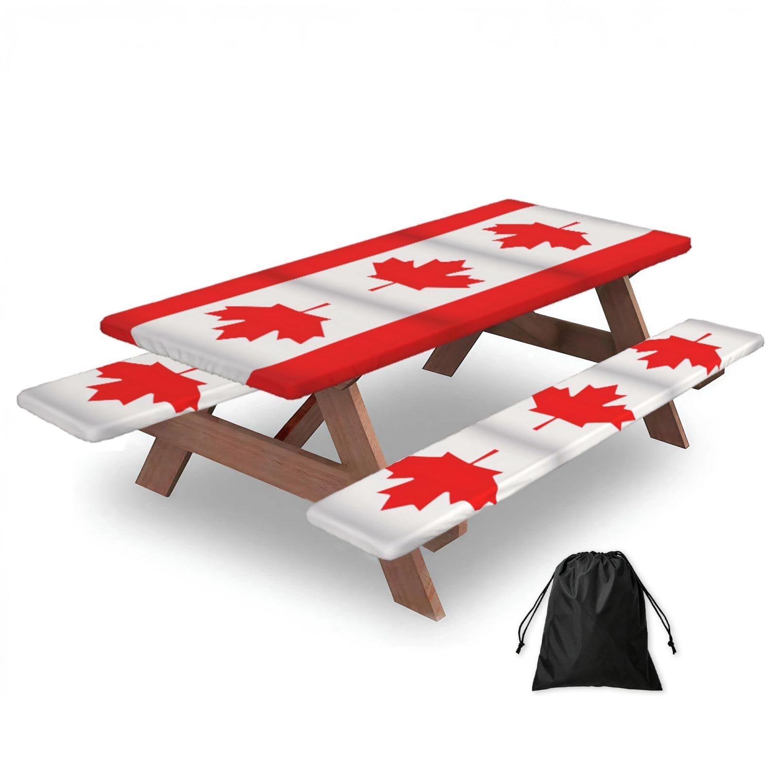 Yqxwjl Black Canadian Flag Print Camping Essentials Waterproof Camping Table And Bench Cover With Drawstring Bag 183 Cm