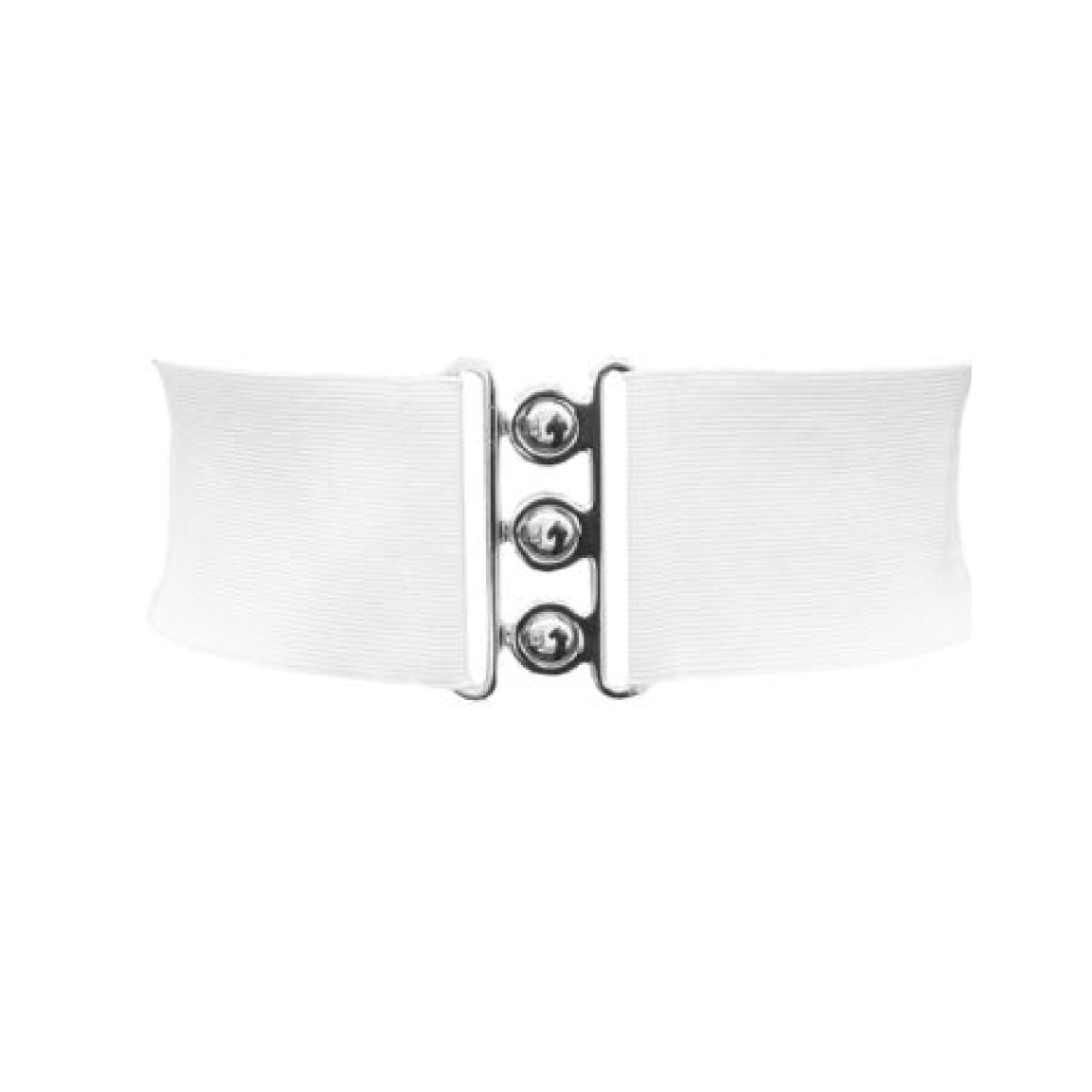 WedDecor Elasticated Corset Type White Waist Belt with Three Silver Hook Fastening Buckle- 3” (7.62 CM) for Women