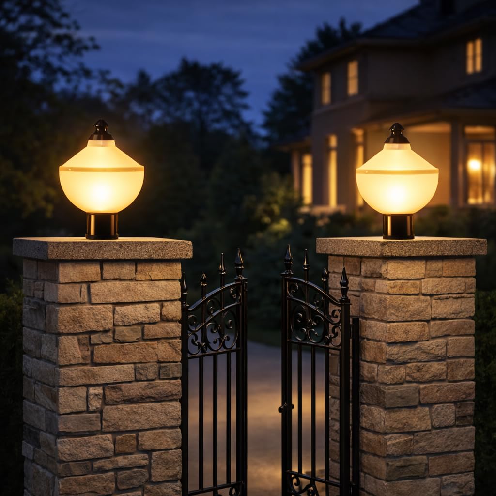 Gate Light Outdoor Pillar Lamp Heavy PVC Body White Diffuser Waterproof Garden Gate Post Light Fixture (Without Bulb, Black & White)-image-37