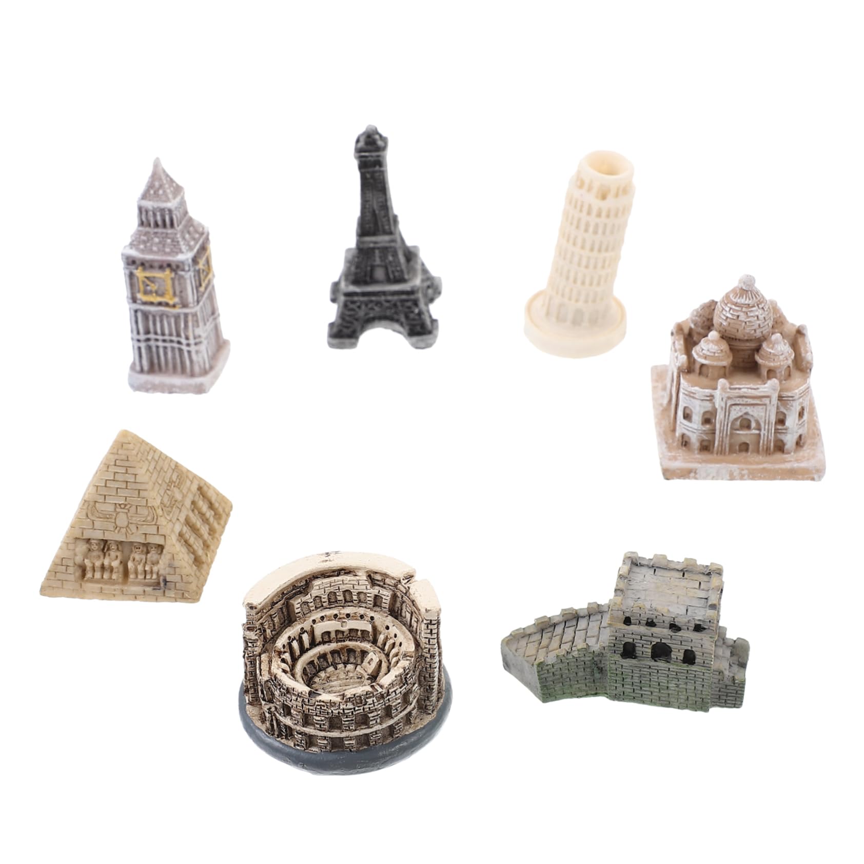 Sosoport 7Pcs Famous Architecture Model Kit Miniature Eiffel Tower Colosseum Handmade Resin Statues for Home Decoration and Unique