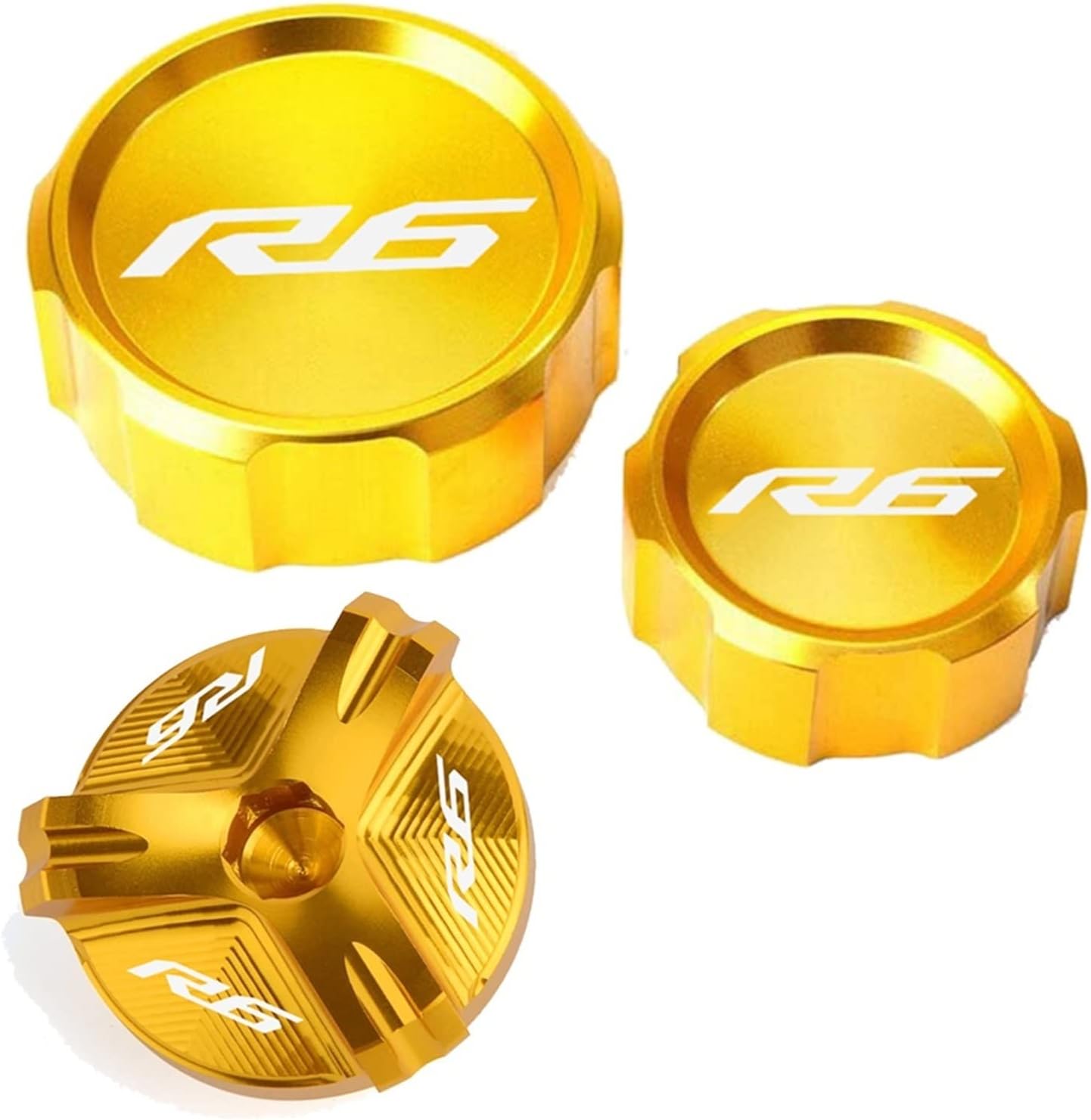 Motorcycle Front Brake Clutch Fluid Reservoir Cover Cap Compatible with Yamaha YZFR6 YZF-R6 YZF R6 2010-2023 2022 2021 2020 2019 (Color : B Set-Gold, Size : A)