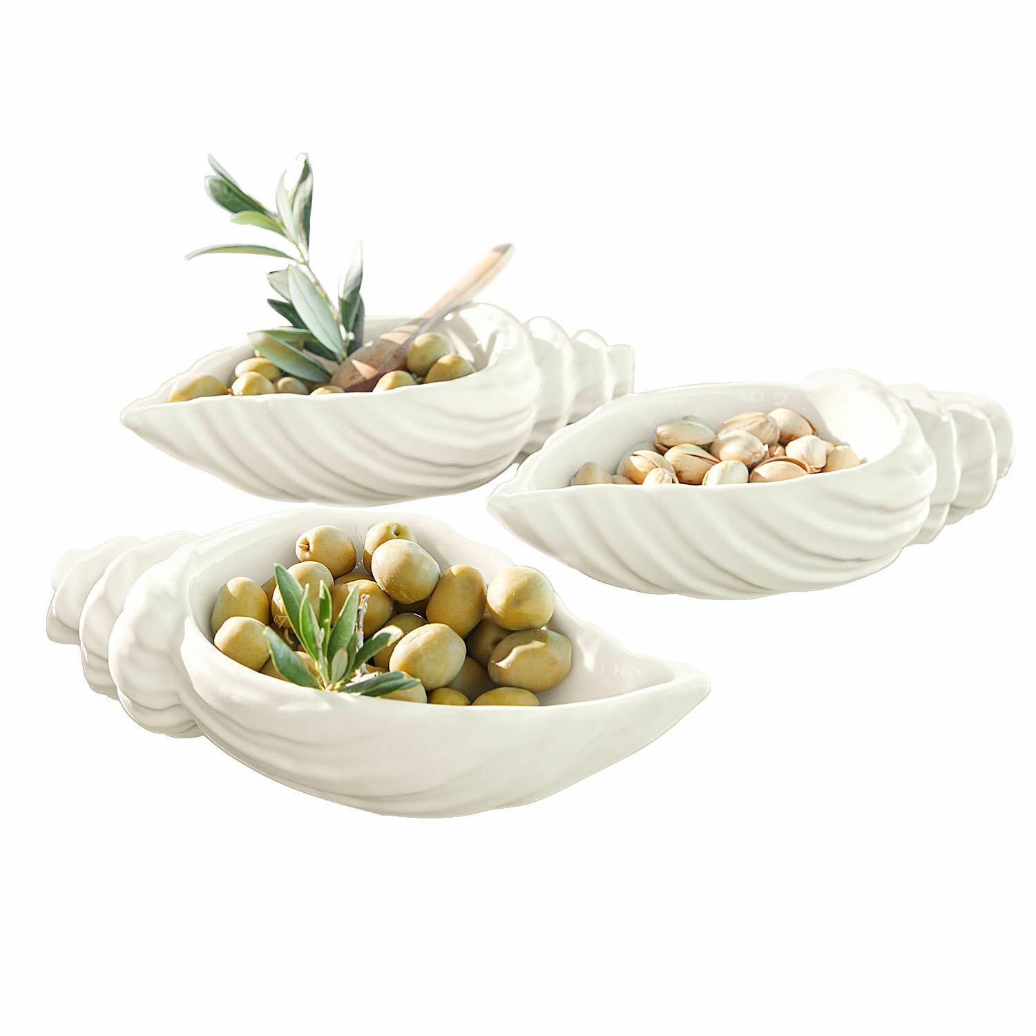 LOBERON Schale 3er Set Portavin, Muschel-Design, Maritimes Flair, für Snacks & Deko, Tischaccessoires, Servierschale, Porzellan, weiß