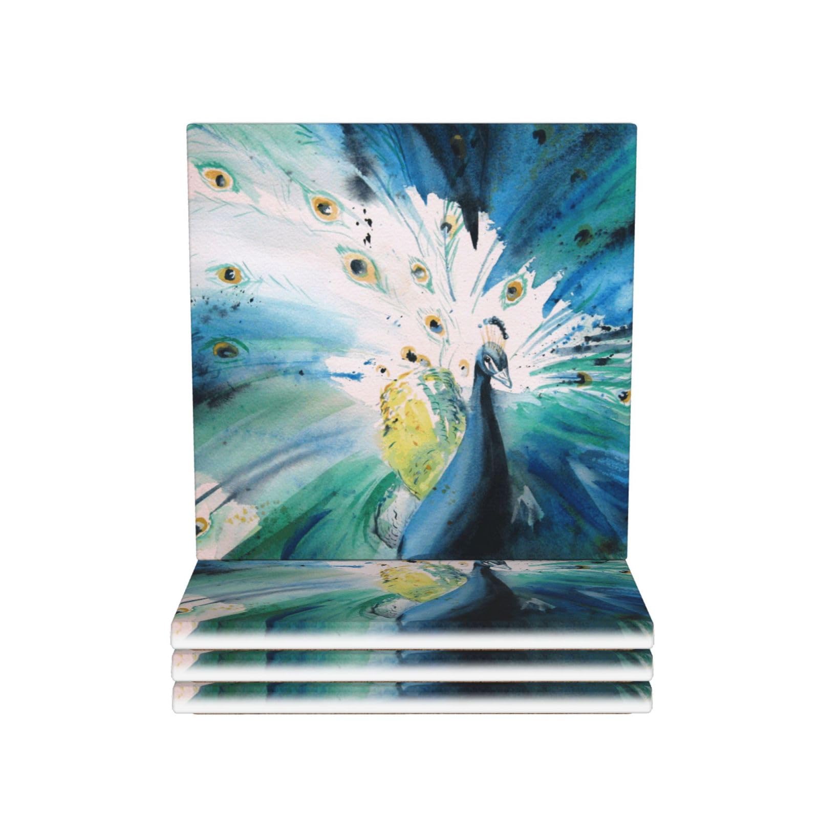 Dessous de verre en céramique lot de 4 absorbants motif paon mignon pour table basse