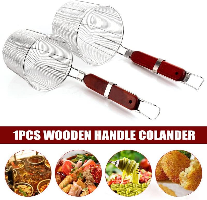Miniatura 3 de VALINK - Cesta de pasta de malla con mango de madera, acero inoxidable de acero inoxidable, colador de fideos para cocina, fideos, pasta, restaurante