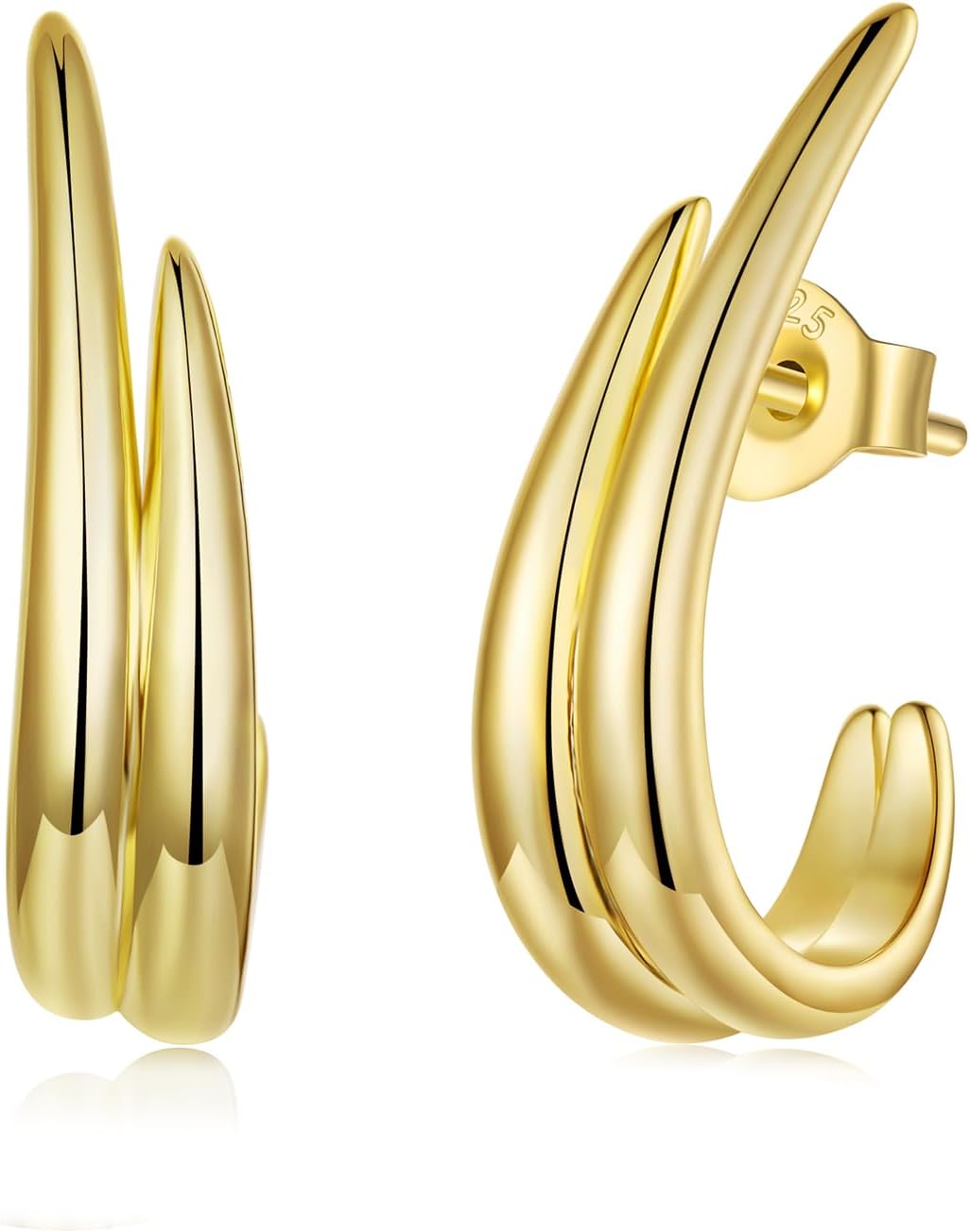 BISAER 14K Gold Plated 925 Sterling Silver Post Hypoallergenic Stud Earrings for Women Trendy, Minimalist Daily Wear lightweight Huggie Earrings Gifts