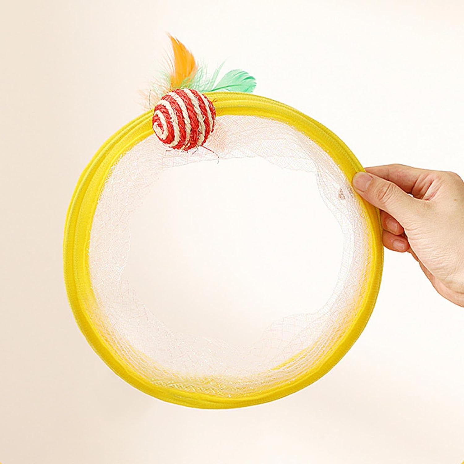Cat Play Tunnel Toy,Indoor Cat Tunnel Toys | Foldable Adventure Tunnel Toys for Cats, Dogs and Small Pets Reusable Tunnel Bed Toys for Decorhome, 1, Hemp ball feather