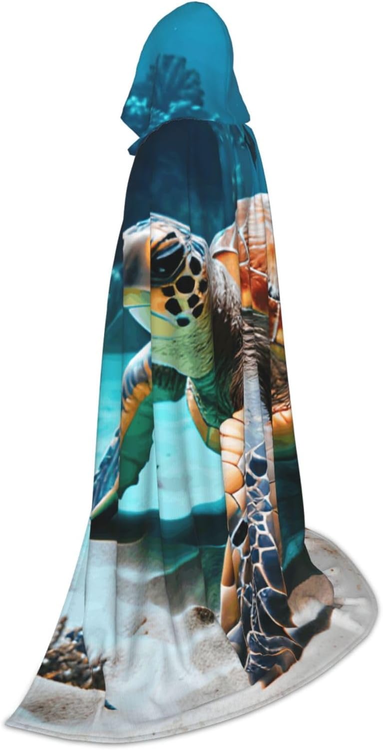 Sea Turtle Print Renaissance Hooded Cloak Costume Clothes Halloween Medieval Costume Cape for Women Men