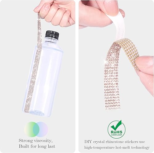 Miniatura 2 de Tiras de diamantes de imitación autoadhesivas de 6.6 yardas, adhesivo de diamantes de imitación de cristal con diamantes de imitación de 0.079