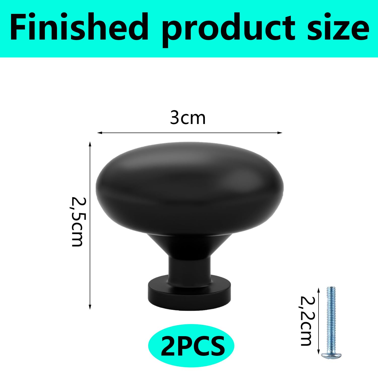 QZKJQDD 2 Pack Black Cupboard Knobs, Single Hole Cupboard Handle - Image 2