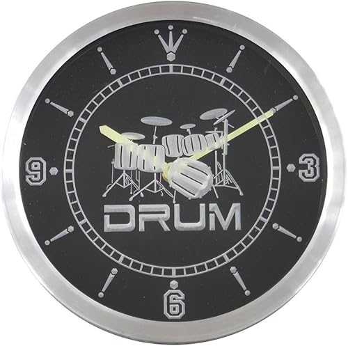 Miniatura 2 de ADVPRO nc0406-b Band Room Drum Rock n Roll Music Neon Sign Reloj de pared LED