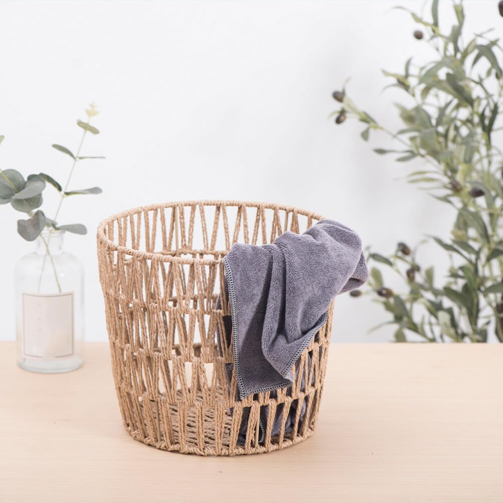 Amosfun Large Woven Blanket Baskets Round Wicker Rattan Floor Desk Storage Baskets Boho Rattan Laundry Baskets Decorative Wicker Baskets for Pillow Blanket Clothes Trash Can