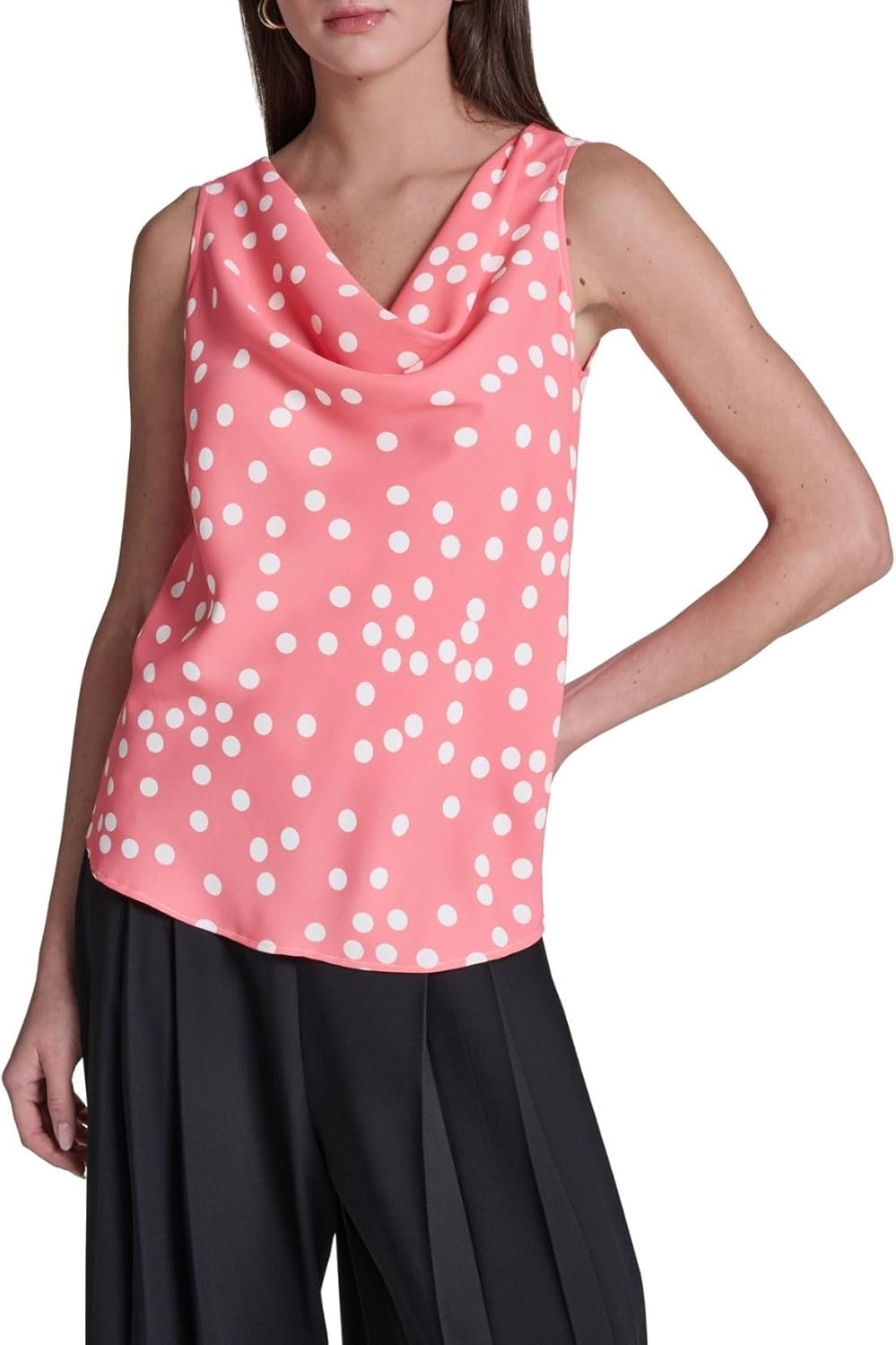 Halston Women's Sleeveless Polka Dot Cowl Neck Blouse