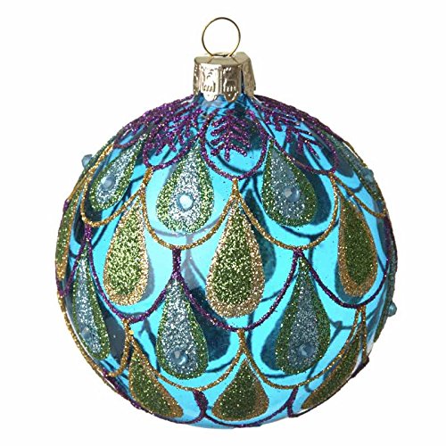 Heaven Sends Clear Blue Christmas Tree Bauble with Peacock Feather Scallops (8cm)