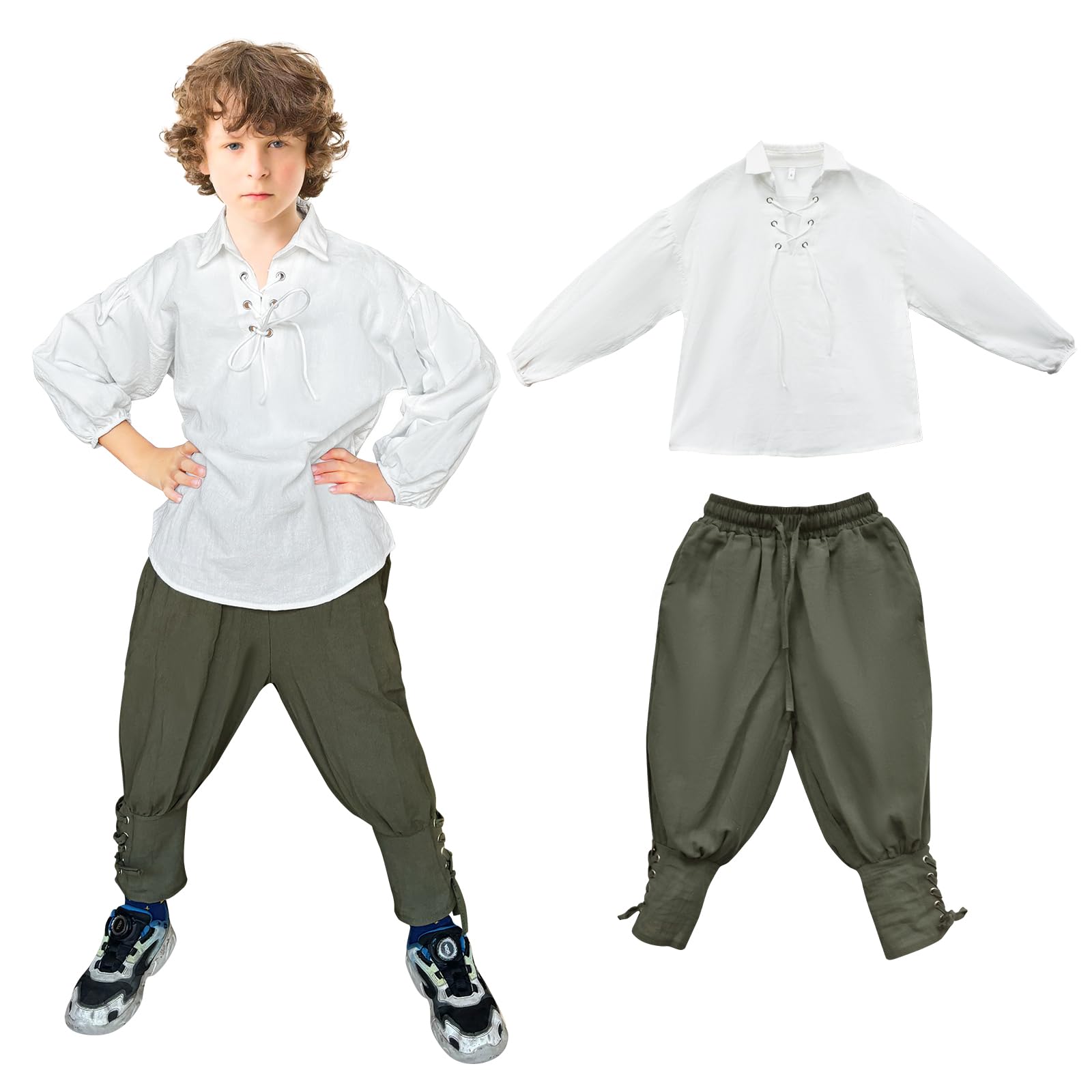 Jungen Mittelalterliche Piraten Set Shirt & Knöchel Hosen Kinder Renaissance Halloween Kostüm Schottische Jacobite Tops und Hosen
