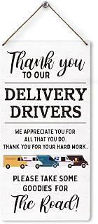 Mtrgdn Thank You Delivery Sign,Driver Snack Station Sign, Wooden Appreciation Wall Decor for Delivery Drivers, Front Door Outdoor Package Mail Box Signs, 6x12 Inch
