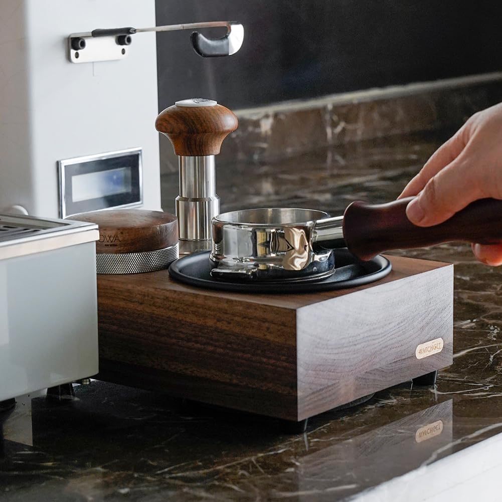 watchget Knock Box Boîte à frapper en bois avec station de tamper pour expresso, boîte de rangement pour café 51/54/58 mm, distributeur de café, accessoires expresso en bois