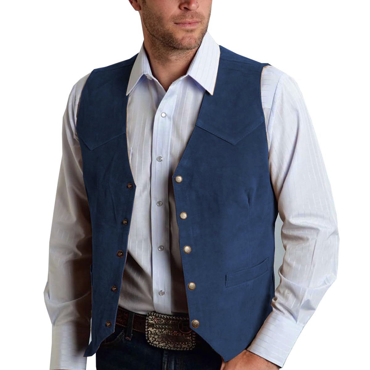 Allthemen Herren Weste Wildleder Anzugweste Western Cowboy Vest Vintage Retro Westen Ärmellos Elegant