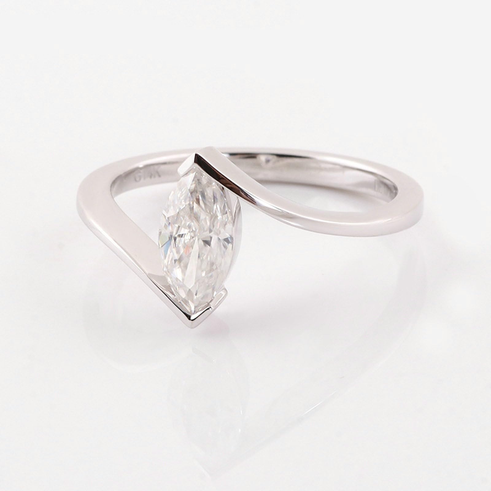 Pierścionek ślubny dla kobiet, pierścionek ślubny 14K białe złoto prosty design pleciony pasjans moissanite Marquise 1ct pierścionki zaręczynowe damskie białe złoto na obietnicę
