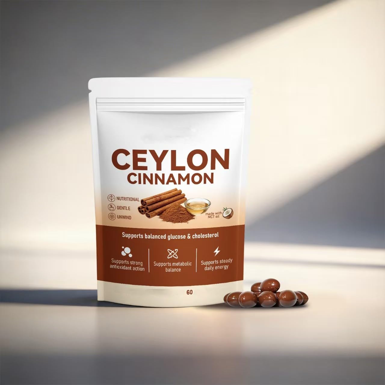 Cannelle de Ceylan – avec huile MCT – Métabolisme, soutien à la vitalité – Sans OGM, sans gluten, 60 unités,1Pcs