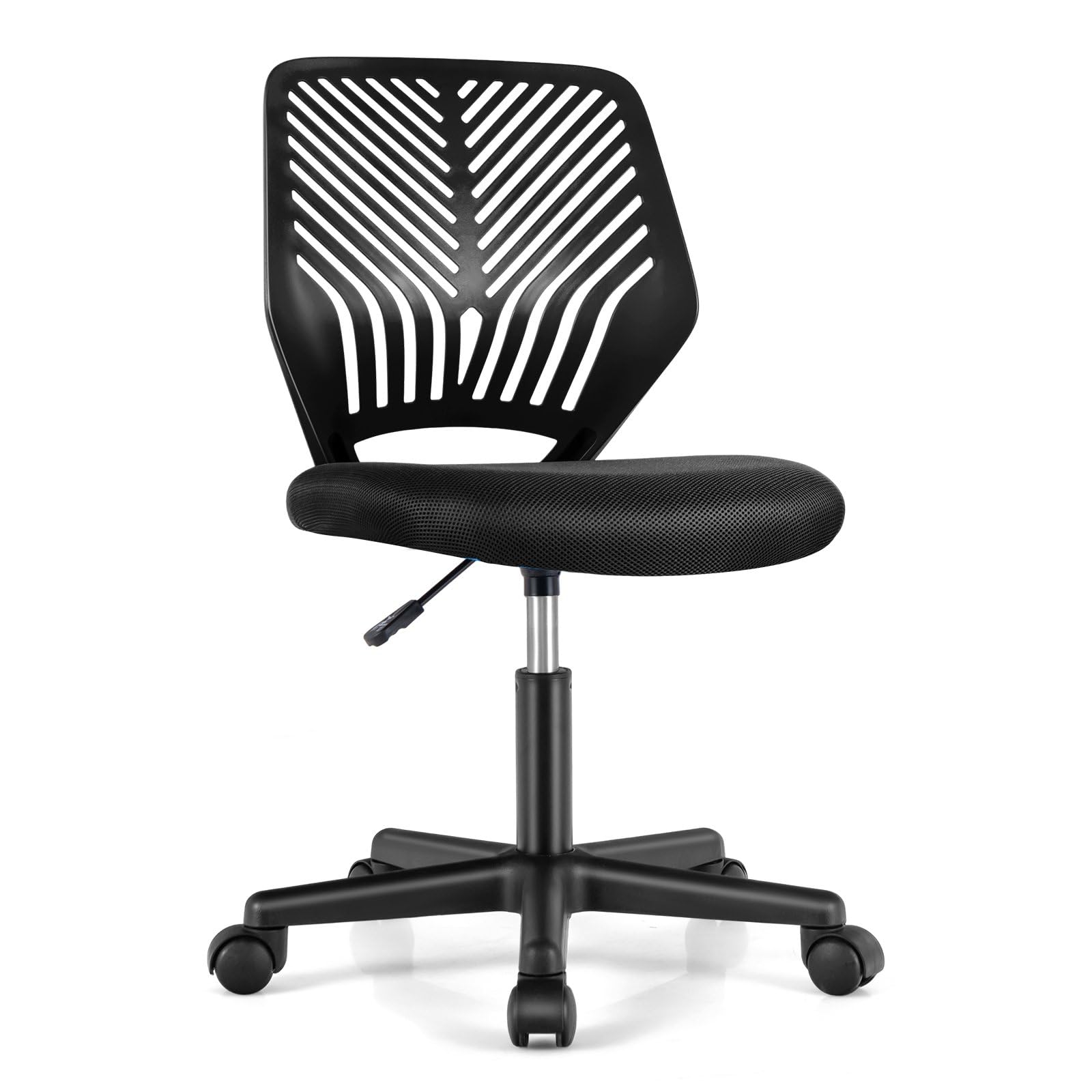 COSTWAY Height-Adjustable Ergonomic Kids Desk Chair, Swivel Armless Task Chair w/Universal Casters, Children Study Chair, Kids Mesh Computer Chair for Teens, Home, Office (Black)