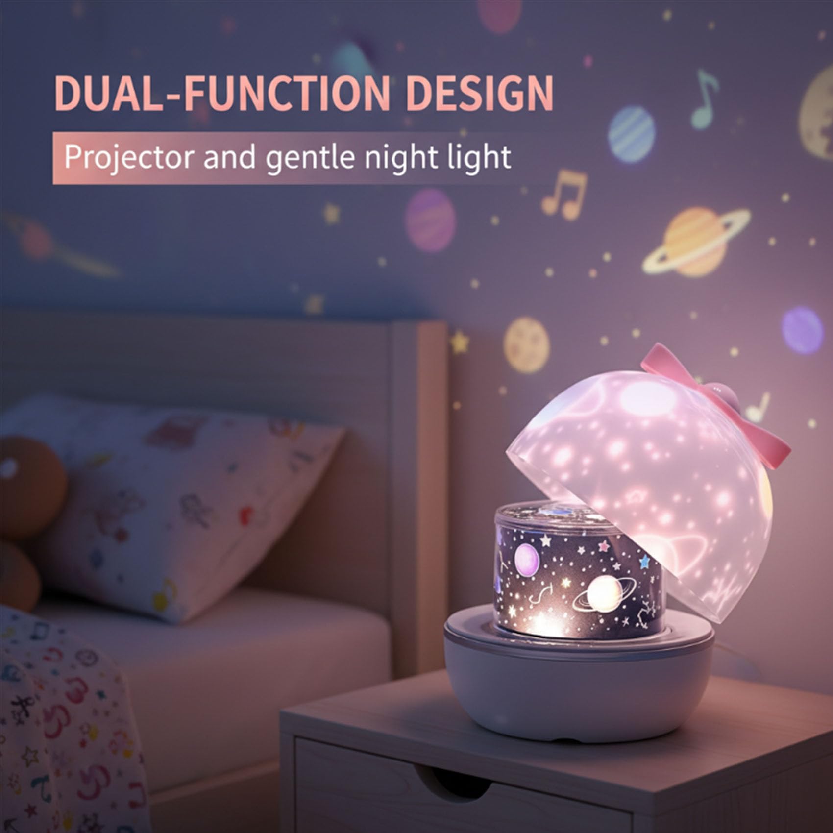 Proyector de estrella giratorio recargable 360, luz nocturna, lámpara de proyector de cielo estrellado con 21 películas reemplazables, linda luz de estrella de arco para niños (1Pcs)