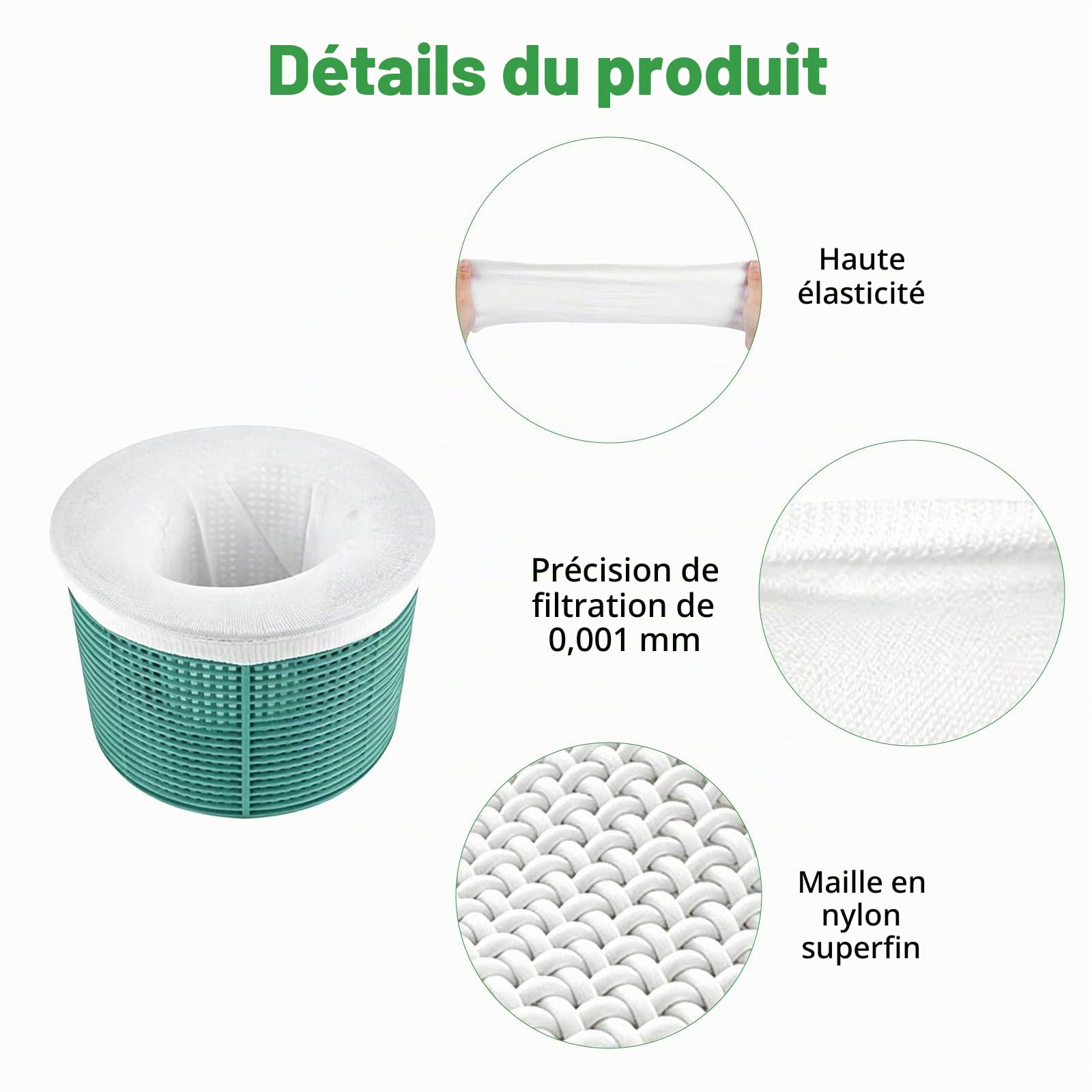 Lot de 30 chaussettes skimmer de piscine, chaussettes filtrantes pour skimmer, étang, nettoyage de la saleté et des feuilles pour piscine, filtre à tamis