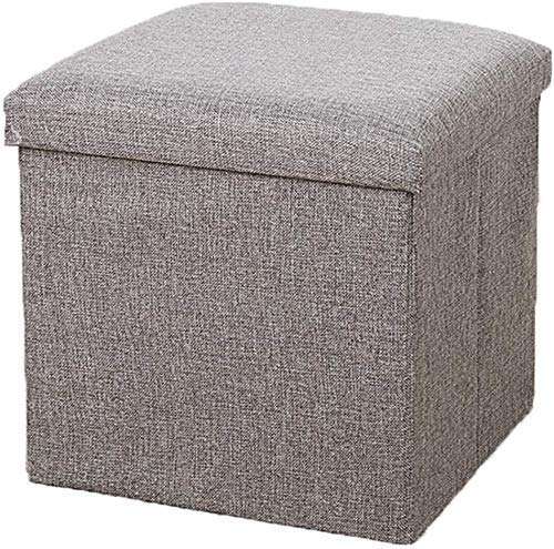 Repose-Pieds Carré en Tissu Gris 30cm avec Coffre de Rangement Intégré