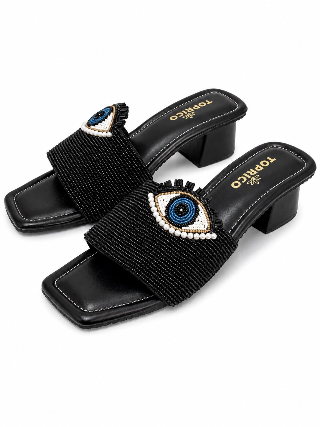 Women Black Cushion Soft Embroidered Block Heel Sandals Daily | 267-image-31