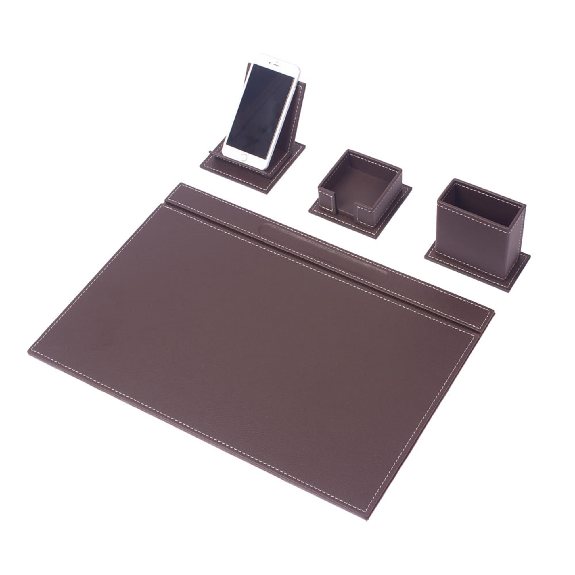 Leder-Schreibtisch-Set – Heimbüro-Zubehör – Schreibtischzubehör – Leder-Schreibtisch-Set – Bürotisch-Arbeitstisch-Zubehör – Schreibtisch-Organizer – 4 Zubehörteile (Brown)