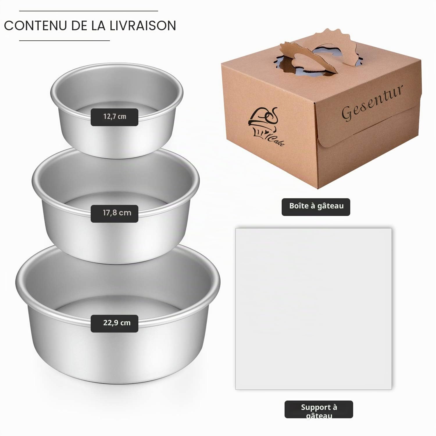 Moule à Gàteau Rond Aluminium Anodisé Avancé Lot de 3, avec Revêtement Antiadhésif et Base Amovible, 5"/7"/9" (3 pièces)