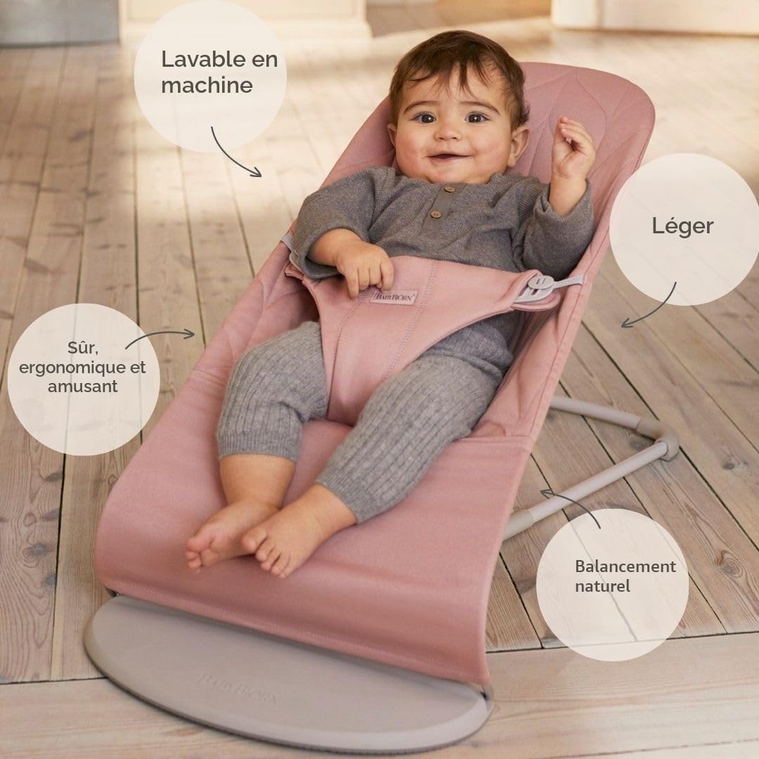 BabyBjörn Transat Bliss, Tissé, Matelassage pétale, Rose poudré