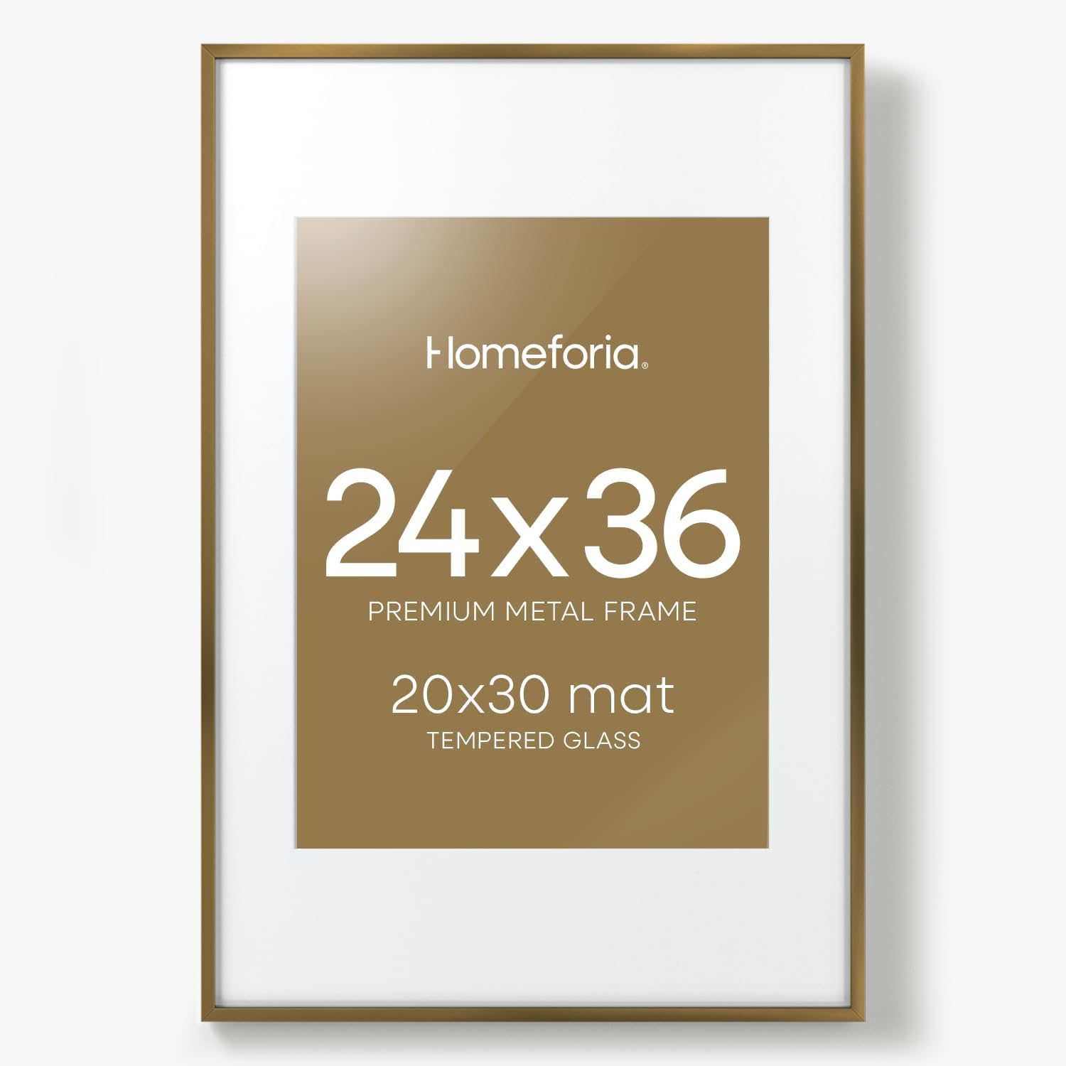 Homeforia 24x36 Frame Bronze, Premium Metal 24x36 Poster Frame with Mat for 20x30 Photo, 24 x 36 Puzzle Frame Matted to 20 x 30 Picture, Tempered Glass, Wall Hook Included, Set of 1 24x36 Bronze