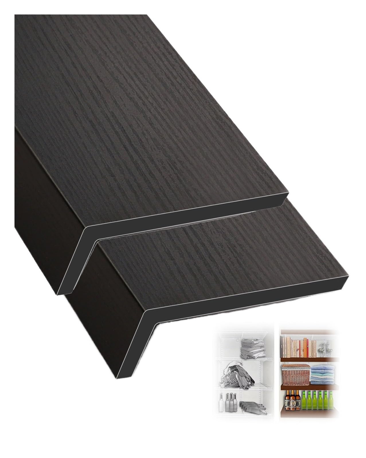 Cache-étagères métalliques PVC noir imitation bois capuchon 69x30cm