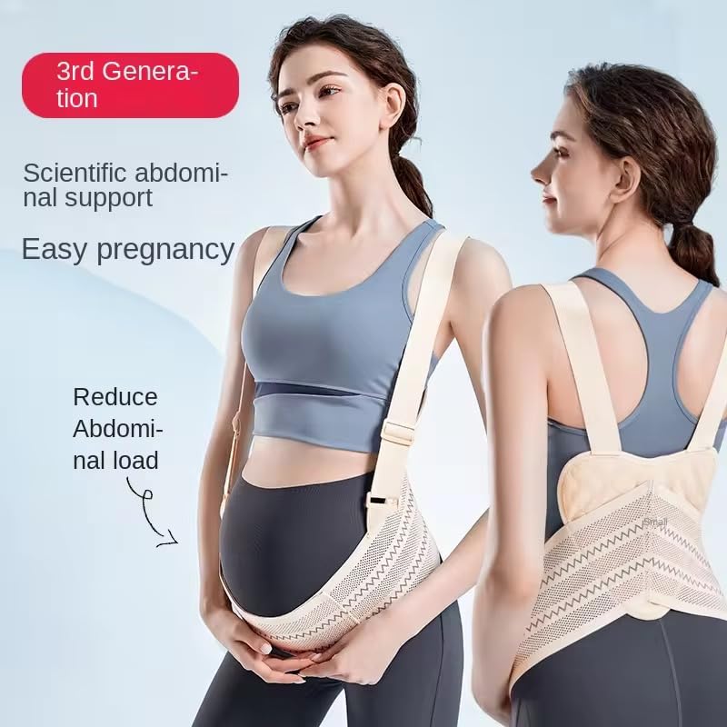 Belly Bands for Pregnant Women, Maternity Pregnancy Support Belt, Adjustable Pregnancy Belly Band, Breathable Elastic Waist Support Band with Back Brace Straps, Beige (XXL)