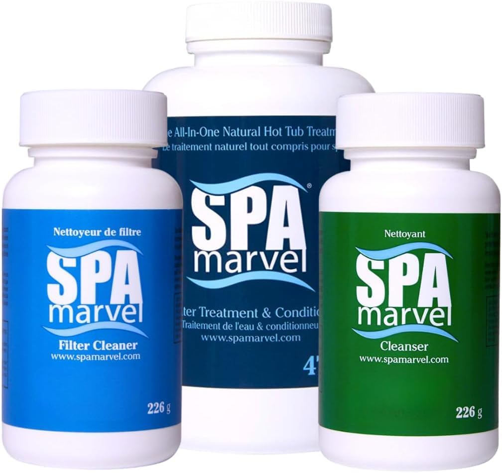 Spa Marvel Trio with a Free Oil Absor Duck - Bundle of Water Treatment and Conditioner, Filter Cleaner, Cleanser