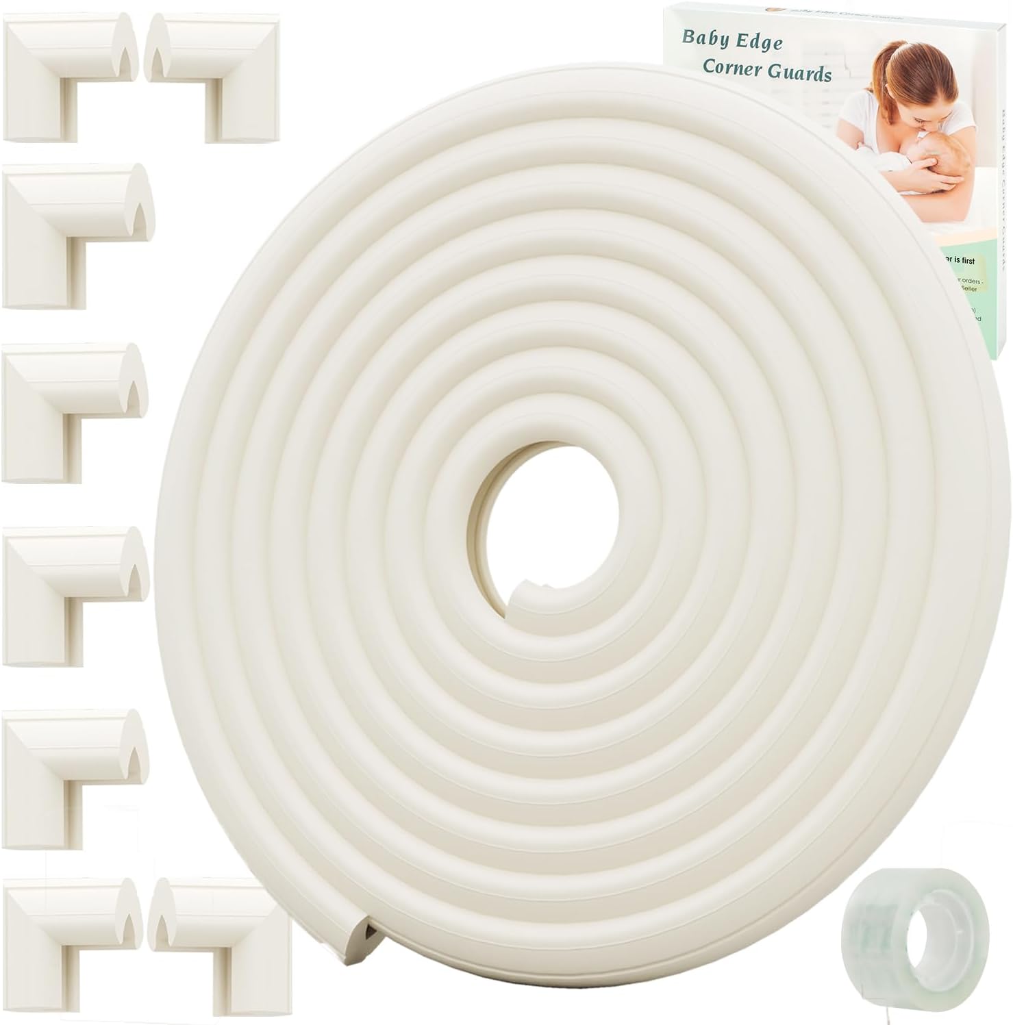 Safety Baby Edge Corner Guards Protector Set, 4.4M/14.5ft Edges Protector + 8 Corner Guards for Kids Foam, Furniture and Tables Child Baby Proof Bumpers, Pre-Taped for Direct Use