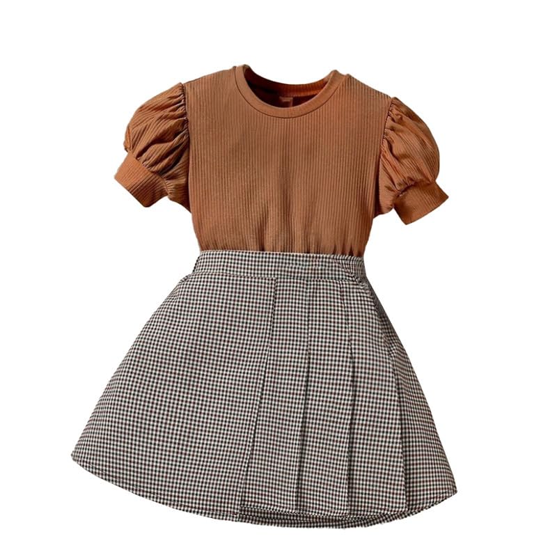 Image of Niren Enterprise Brown Dipper Chacks Printed Short Sleeve Baby Girl Frock